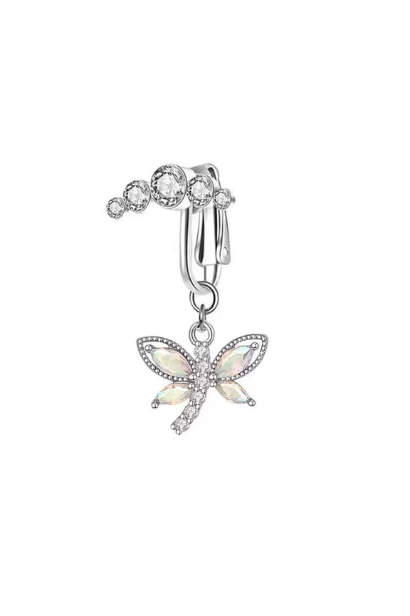 1pc 304 Stainless Steel Pave Clear Cubic Zirconia Clip on Belly Rings Stainless Steel color Dragonfly 35mm