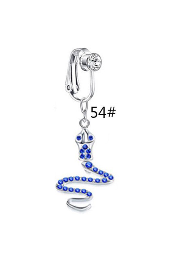 1pc 304 Stainless Steel Pave Medium Blue Cubic Zirconia Clip on Belly Rings Stainless Steel color Snake 20mm
