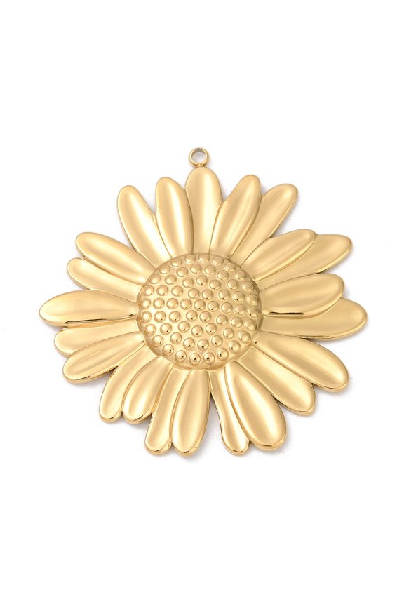 1pc 304 Stainless Steel Pendants Ion Plating(IP) Sunflower Charm Real 18K golden Plated 45x44.5x4mm Hole: 2mm