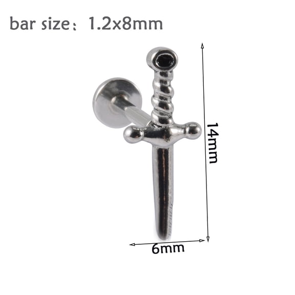 1pc 304 Stainless Steel Threadless Labret Stud Tragus Stud Flat Back Earring Stainless Steel Color Sword 8mm Pin: 1.2mm
