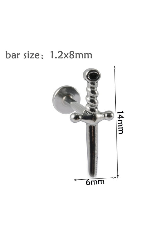 1pc 304 Stainless Steel Threadless Labret Stud Tragus Stud Flat Back Earring Stainless Steel Color Sword 8mm Pin: 1.2mm