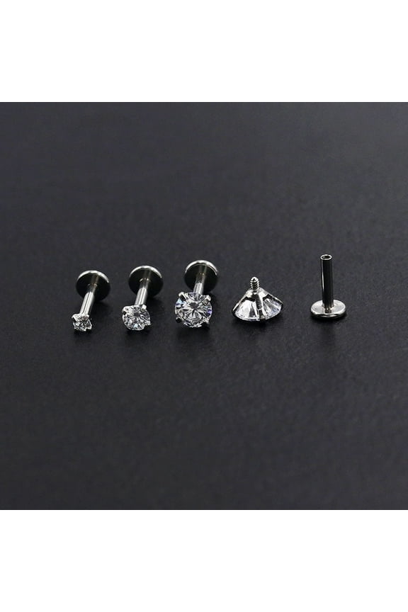 1pc 304 Stainless Steel Threadless Labrets with Clear Cubic Zirconia Stainless Steel color Round 3x3mm Pole: 6mm