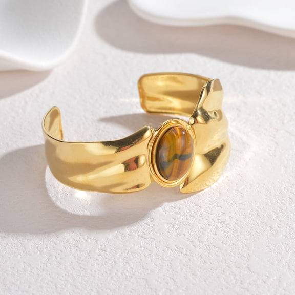 1pc 304 Stainless Steel Turquoise Cuff Bangles for Women Oval Real 18K golden Plated 1.46 inch(3.7cm) Inner Diameter: 1.97 inch(5cm)