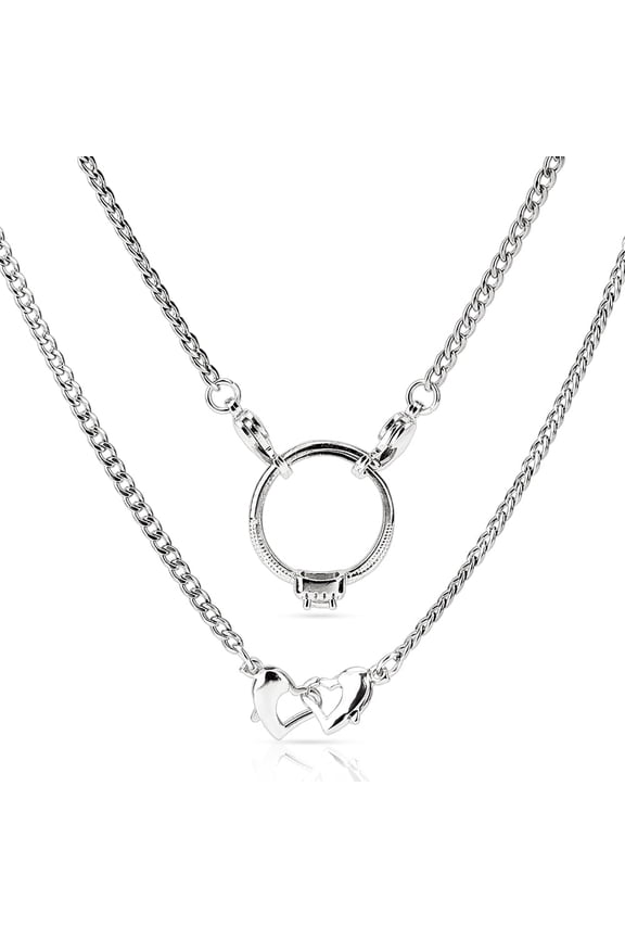 1pc 304 Stainless Steel Twisted Chain Necklaces with Double Heart Clasps Stainless Steel color 19.88 inch(50.5cm)