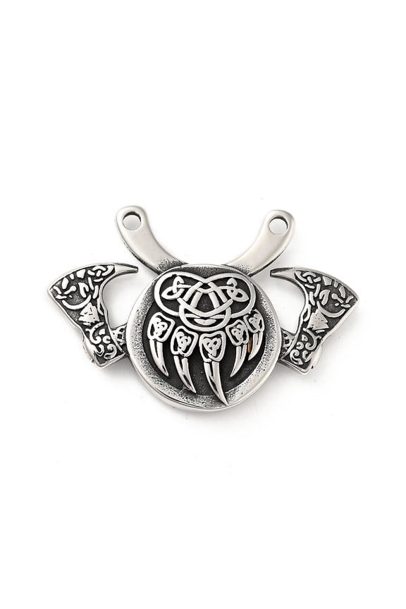 1pc 304 Stainless Steel Viking Bear Paw Law Odin Double Ax Pendants Antique Silver 35x55x7.5mm Hole: 3mm
