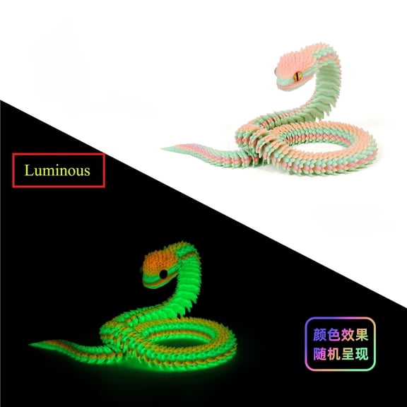 1pc 30cm 3D Printed Snake Home Desk Ornament Realistic Luminous Movable Joint Snake Animal Statue Table Decoration Landscape
