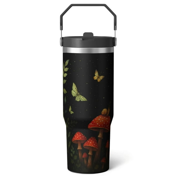 1pc Mushroom Cup 30oz Tumbler with Straw & Handle - Insulated Stainless Steel Cup | Holiday Gift for Man Women (Christmas, Valentine's, Birthday)