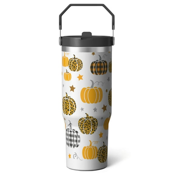 1pc Pumpkin Cup 30oz Tumbler with Straw & Handle - Insulated Stainless Steel Cup | Holiday Gift for Man Women (Christmas, Valentine's, Birthday)