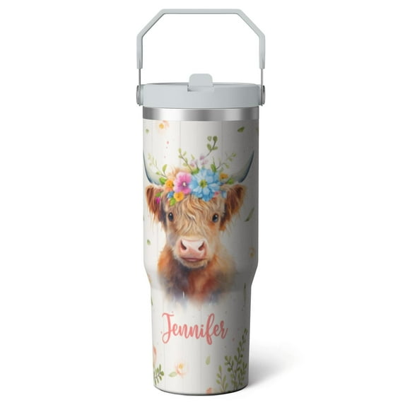 1pc highland cattle 30oz Tumbler with Straw & Handle - Insulated Stainless Steel Cup | Holiday Gift for Man Women (Christmas, Valentine's, Birthday)