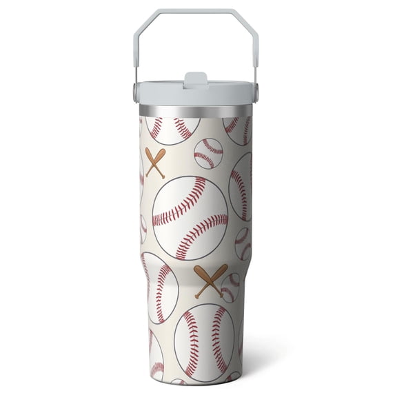 1pc baseball 30oz Tumbler with Straw & Handle - Insulated Stainless Steel Cup | Holiday Gift for Man Women (Christmas, Valentine's, Birthday)