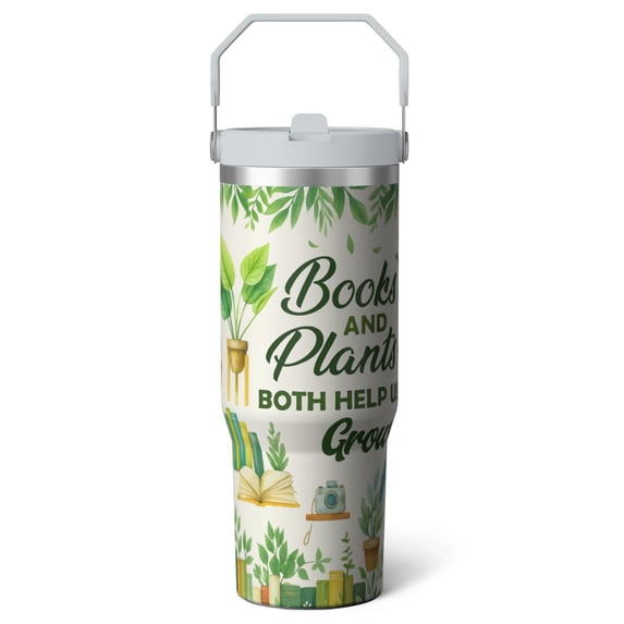 1pc Plant Lover 30oz Tumbler with Straw & Handle - Insulated Stainless Steel Cup | Holiday Gift for Man Women (Christmas, Valentine's, Birthday)