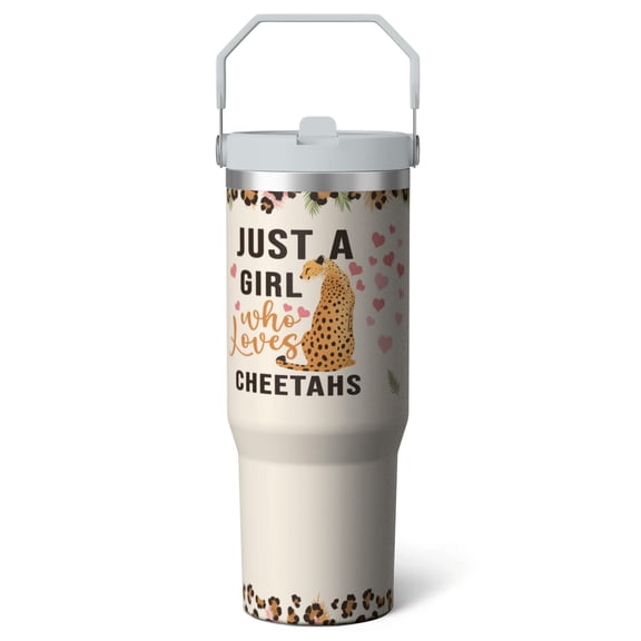 1pc Leopard 30oz Tumbler with Straw & Handle - Insulated Stainless Steel Cup | Holiday Gift for Man Women (Christmas, Valentine's, Birthday)