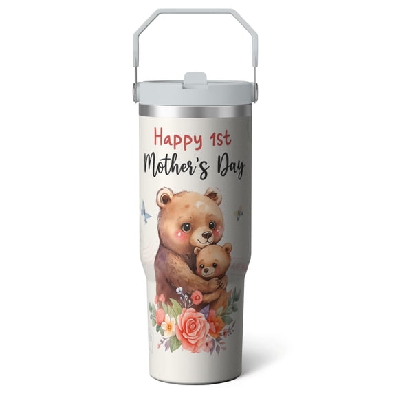 1pc New Mom 30oz Tumbler with Straw & Handle - Insulated Stainless Steel Cup | Holiday Gift for Man Women (Christmas, Valentine's, Birthday)