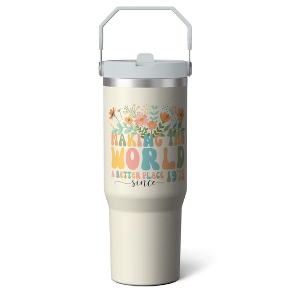 1pc 50 years old 30oz Tumbler with Straw & Handle - Insulated Stainless Steel Cup | Holiday Gift for Man Women (Christmas, Valentine's, Birthday)