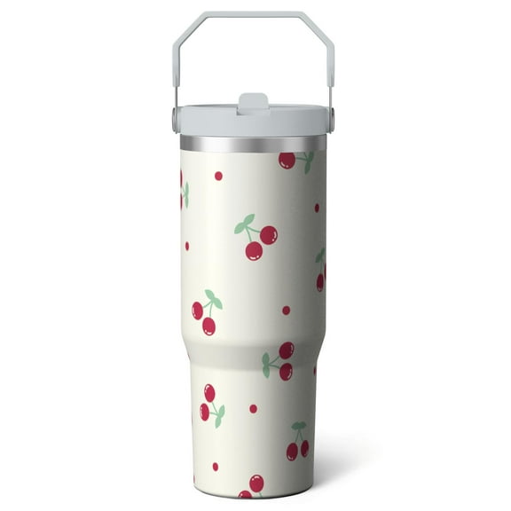 1pc cherry 30oz Tumbler with Straw & Handle - Insulated Stainless Steel Cup | Holiday Gift for Man Women (Christmas, Valentine's, Birthday)