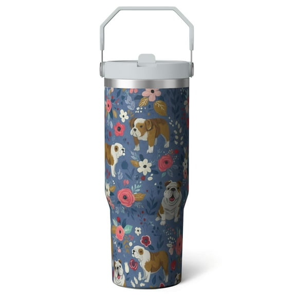 1pc Dog 30oz Tumbler with Straw & Handle - Insulated Stainless Steel Cup | Holiday Gift for Man Women (Christmas, Valentine's, Birthday)