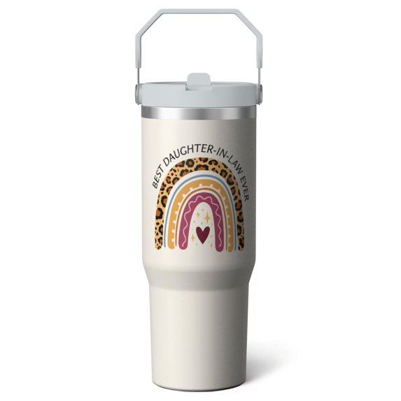 1pc rainbow 30oz Tumbler with Straw & Handle - Insulated Stainless Steel Cup | Holiday Gift for Man Women (Christmas, Valentine's, Birthday)