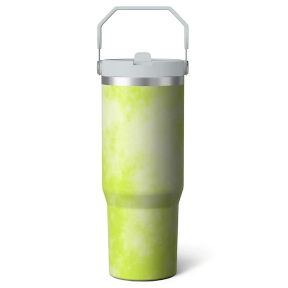 1pc White-green gradient 30oz Tumbler with Straw & Handle - Insulated Stainless Steel Cup | Holiday Gift for Man Women (Christmas, Valentine's, Birthday)