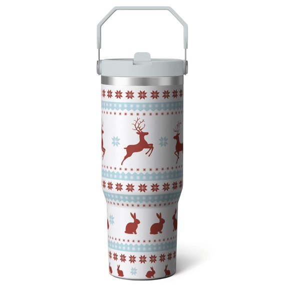 1pc Christmas 30oz Tumbler with Straw & Handle - Insulated Stainless Steel Cup | Holiday Gift for Man Women (Christmas, Valentine's, Birthday)
