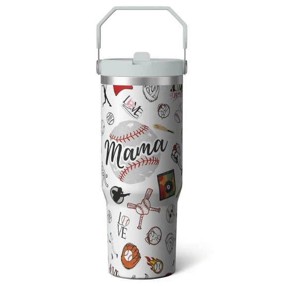 1pc baseball 30oz Tumbler with Straw & Handle - Insulated Stainless Steel Cup | Holiday Gift for Man Women (Christmas, Valentine's, Birthday)
