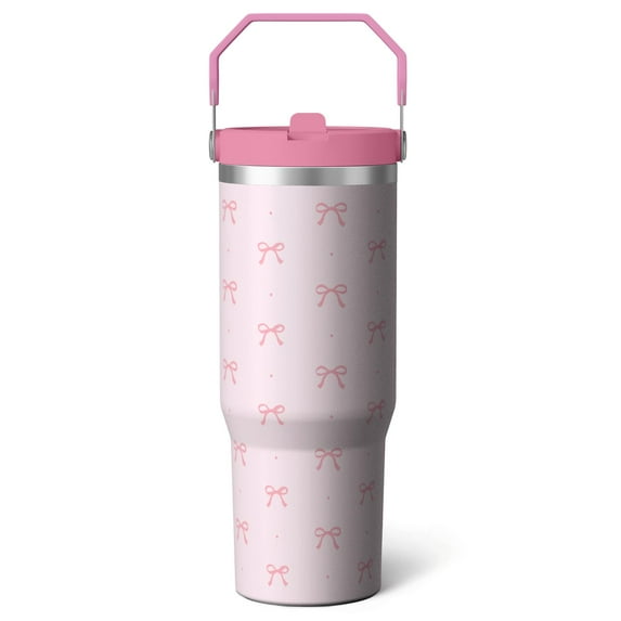 1pc Small bow 30oz Tumbler with Straw & Handle - Insulated Stainless Steel Cup | Holiday Gift for Man Women (Christmas, Valentine's, Birthday)