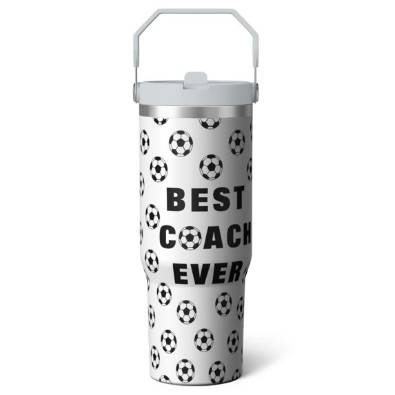 1pc football 30oz Tumbler with Straw & Handle - Insulated Stainless Steel Cup | Holiday Gift for Man Women (Christmas, Valentine's, Birthday)