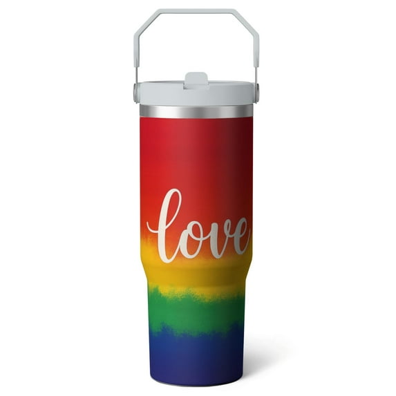 1pc rainbow 30oz Tumbler with Straw & Handle - Insulated Stainless Steel Cup | Holiday Gift for Man Women (Christmas, Valentine's, Birthday)