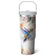 thumbnail image 1 of 1pc Flowers and Birds 30oz Tumbler with Straw & Handle - Insulated Stainless Steel Cup | Holiday Gift for Man Women (Christmas, Valentine's, Birthday), 1 of 7