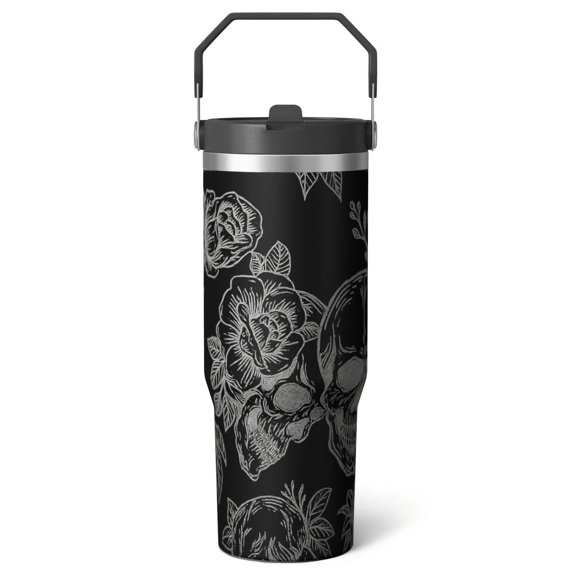 1pc skull 30oz Tumbler with Straw & Handle - Insulated Stainless Steel Cup | Holiday Gift for Man Women (Christmas, Valentine's, Birthday)