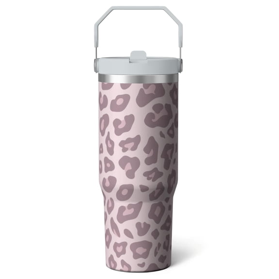 1pc Pink Leopard 30oz Tumbler with Straw & Handle - Insulated Stainless Steel Cup | Holiday Gift for Man Women (Christmas, Valentine's, Birthday)