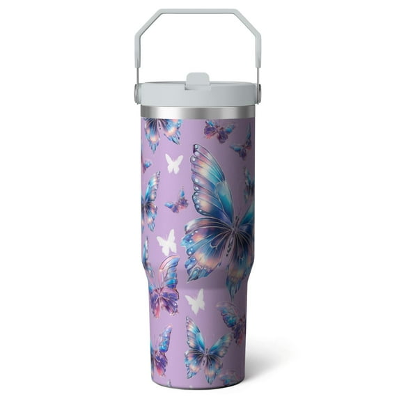 1pc Butterfly 30oz Tumbler with Straw & Handle - Insulated Stainless Steel Cup | Holiday Gift for Man Women (Christmas, Valentine's, Birthday)