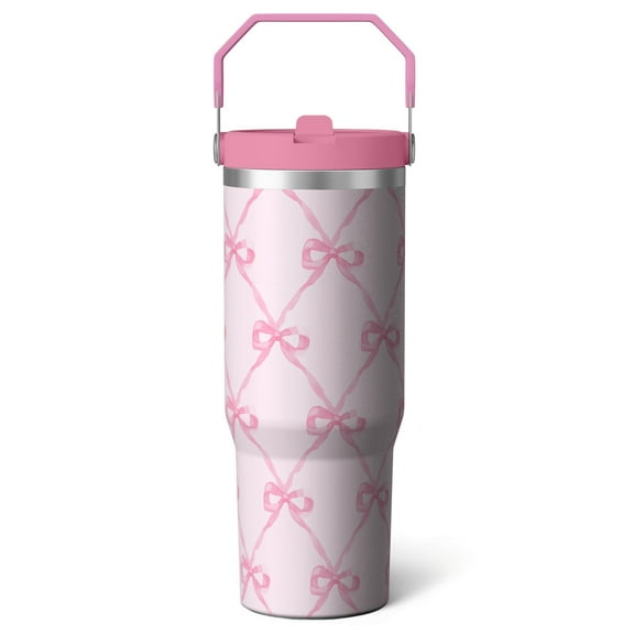 1pc Bow 30oz Tumbler with Straw & Handle - Insulated Stainless Steel Cup | Holiday Gift for Man Women (Christmas, Valentine's, Birthday)