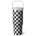 thumbnail image 1 of 1pc Black and white grid 30oz Tumbler with Straw & Handle - Insulated Stainless Steel Cup | Holiday Gift for Man Women (Christmas, Valentine's, Birthday), 1 of 7