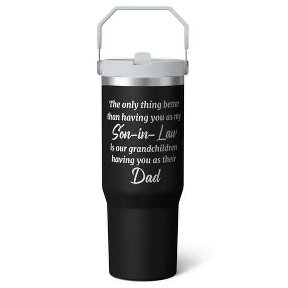 1pc Father 30oz Tumbler with Straw & Handle - Insulated Stainless Steel Cup | Holiday Gift for Man Women (Christmas, Valentine's, Birthday)