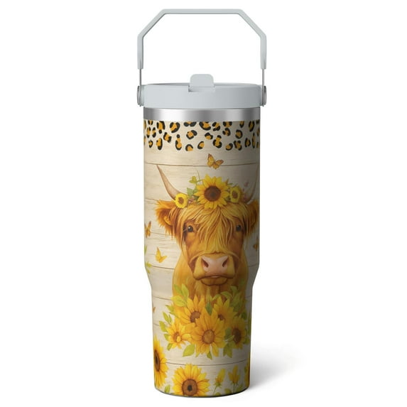 1pc highland cattle 30oz Tumbler with Straw & Handle - Insulated Stainless Steel Cup | Holiday Gift for Man Women (Christmas, Valentine's, Birthday)