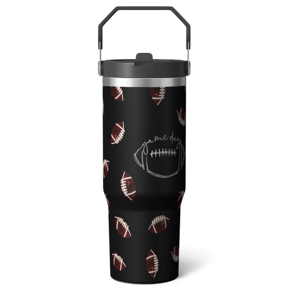 1pc football 30oz Tumbler with Straw & Handle - Insulated Stainless Steel Cup | Holiday Gift for Man Women (Christmas, Valentine's, Birthday)