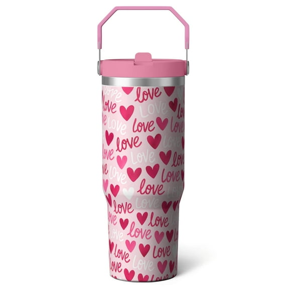 1pc 30oz Tumbler with Straw & Handle - Insulated Stainless Steel Cup | Holiday Gift for Man Women (Christmas, Valentine's, Birthday)