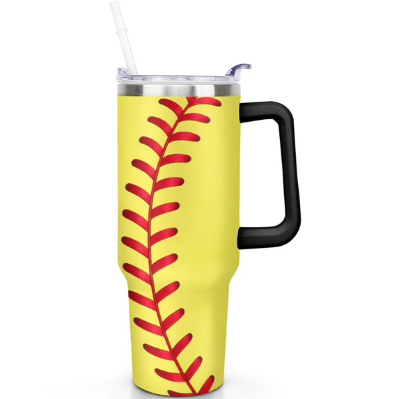 1pc Baseball-Yellow 30oz Tumbler with Straw & Handle - Insulated Stainless Steel Cup | Holiday Gift for Man Women (Christmas, Valentine's, Birthday)