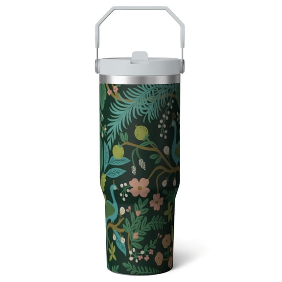 1pc Peacock Blue 30oz Tumbler with Straw & Handle - Insulated Stainless Steel Cup | Holiday Gift for Man Women (Christmas, Valentine's, Birthday)