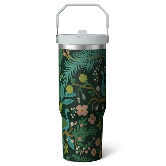 1pc Peacock Blue 30oz Tumbler with Straw & Handle - Insulated Stainless Steel Cup | Holiday Gift for Man Women (Christmas, Valentine's, Birthday)