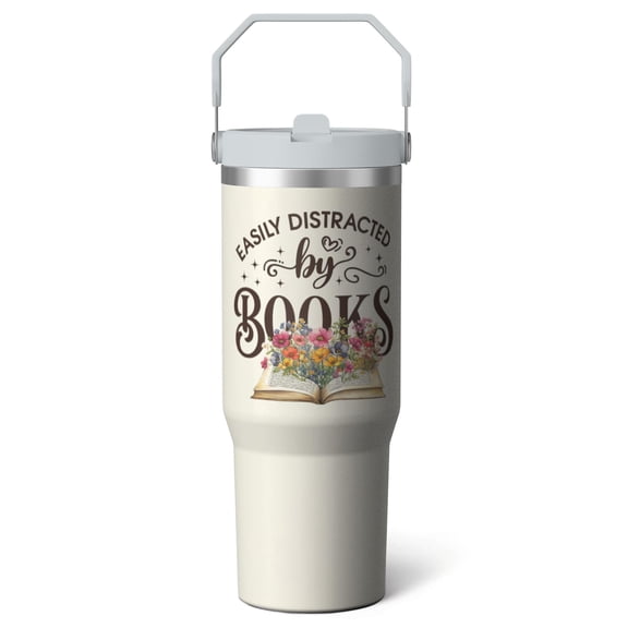 1pc Book Lover 30oz Tumbler with Straw & Handle - Insulated Stainless Steel Cup | Holiday Gift for Man Women (Christmas, Valentine's, Birthday)