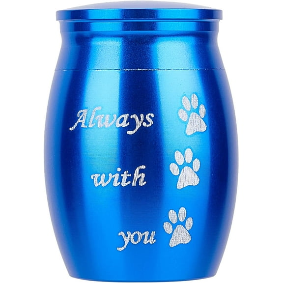 1pc 316 Stainless Steel Pet Cinerary Casket Column with Paw Print Pattern Blue 40x30mm
