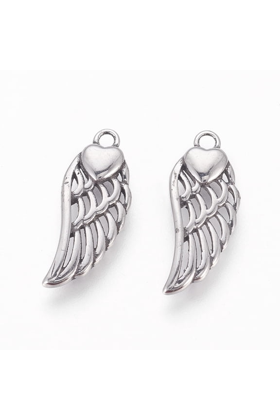 1pc 316 Surgical Stainless Steel Pendants Wings with Heart Antique Silver 20x8x2.5mm Hole: 1.6mm