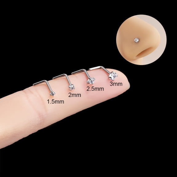 1pc 316 Surgical Stainless Steel Rhinetone Flat Round L-Shaped Nose Rings Stainless Steel color 2mm