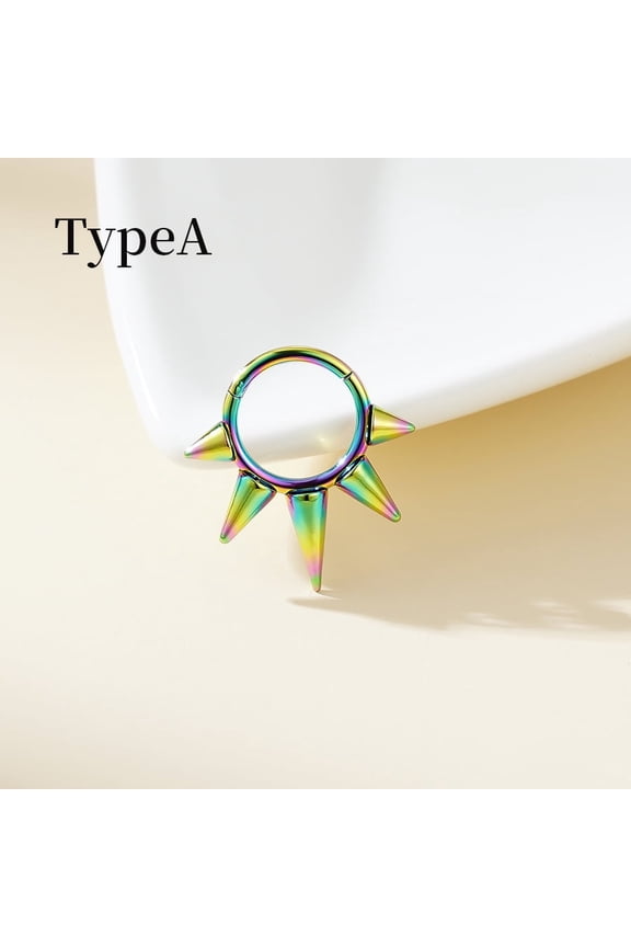 1pc 316 Surgical Stainless Steel Spike Hoop Nose Rings Cone Rainbow Color 10mm Pin: 1.2mm