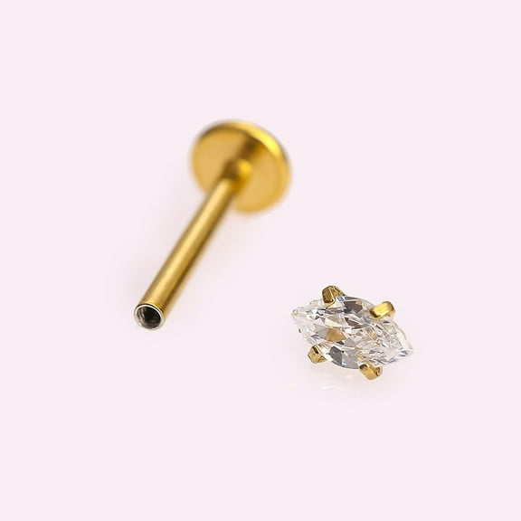 1pc 316L Stainless Steel Clear Cubic Zirconia Threadless Labret Stud Tragus Stud Flat Back Earring Golden 6mm Pin: 1.2mm Head: 3mm