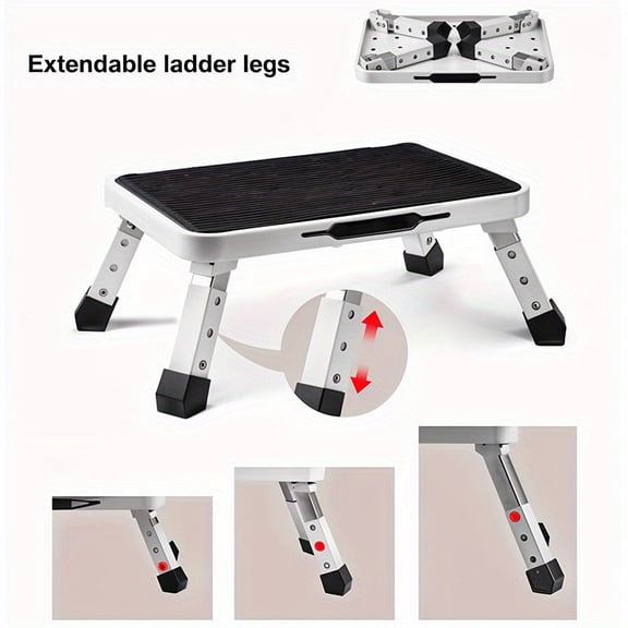 Heavy-Duty Foldable Steel 3-Step Ladder, Adjustable Height, Portable Non-Slip Step Stool, 330LBS Load Capacity, for Home RV Bathroom Pet Steps