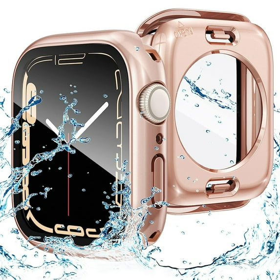 1pc 360 Angle All-Around Ultra-Thin Tempered Glass Screen Protective Case for Apple Watch 40/41/44/45/49mm,Ultra/SE/9/8/7/6/5/4 (Original Rose Gold,41mm)