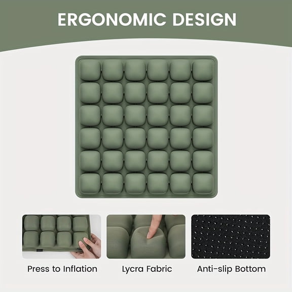 1pc 3D Air Cushion Chair Pad with One-Touch Inflation/Deflation - Adjustable Firm/Soft PU Foam-like PU Polyurethane Seat Cushion for Office, Car, Wheelchair - Pressure Relief Back Support