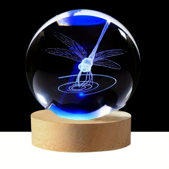 1pc 3D Dragonfly Crystal Ball with LED Light, Glass Ornament for Various Room Types, USB Powered Desk Decor, Indoor & Outdoor Use, Ideal Gift for Friends and Family